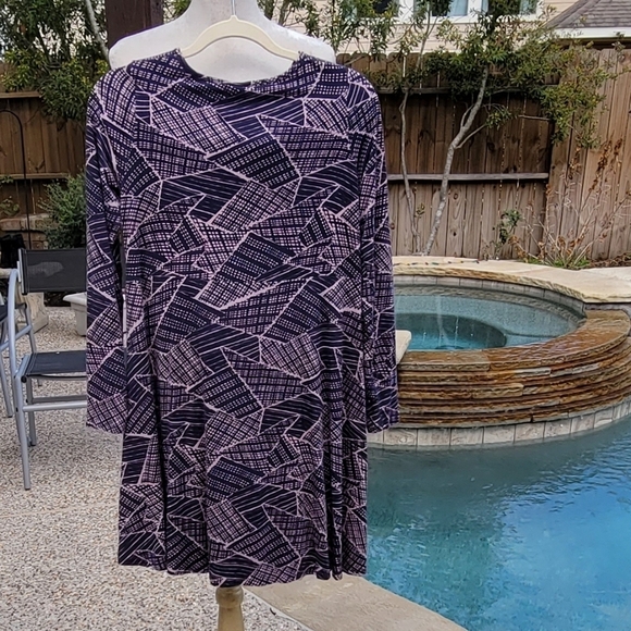 Rachel Pally Geometric Print Long Sleeve Soft Flowy tunic dress comfy  L - Picture 9 of 12